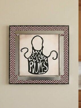 Modern Farmhouse Kitchen Wall Decor - My Kitchen My Rules Framed Sign 14"